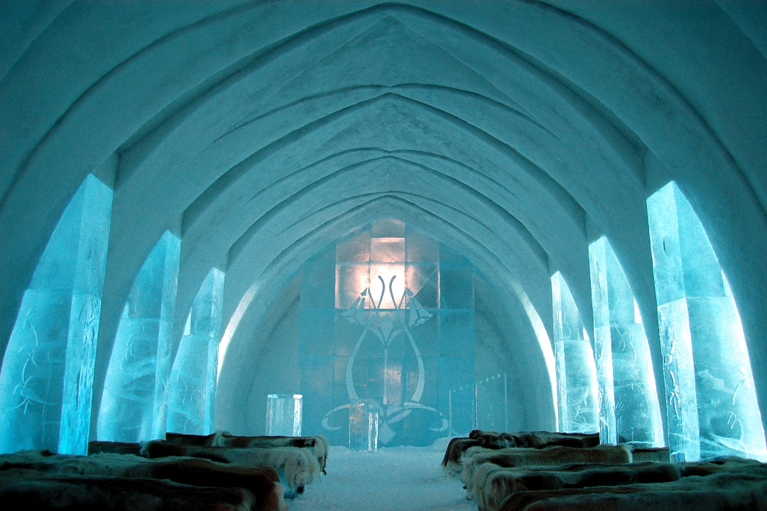 Ice hotel church in Jukkasjaervi Sweden